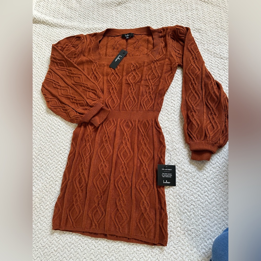 NWT - Lulus pumpkin orange knotted dress - Large - Long Sleeve